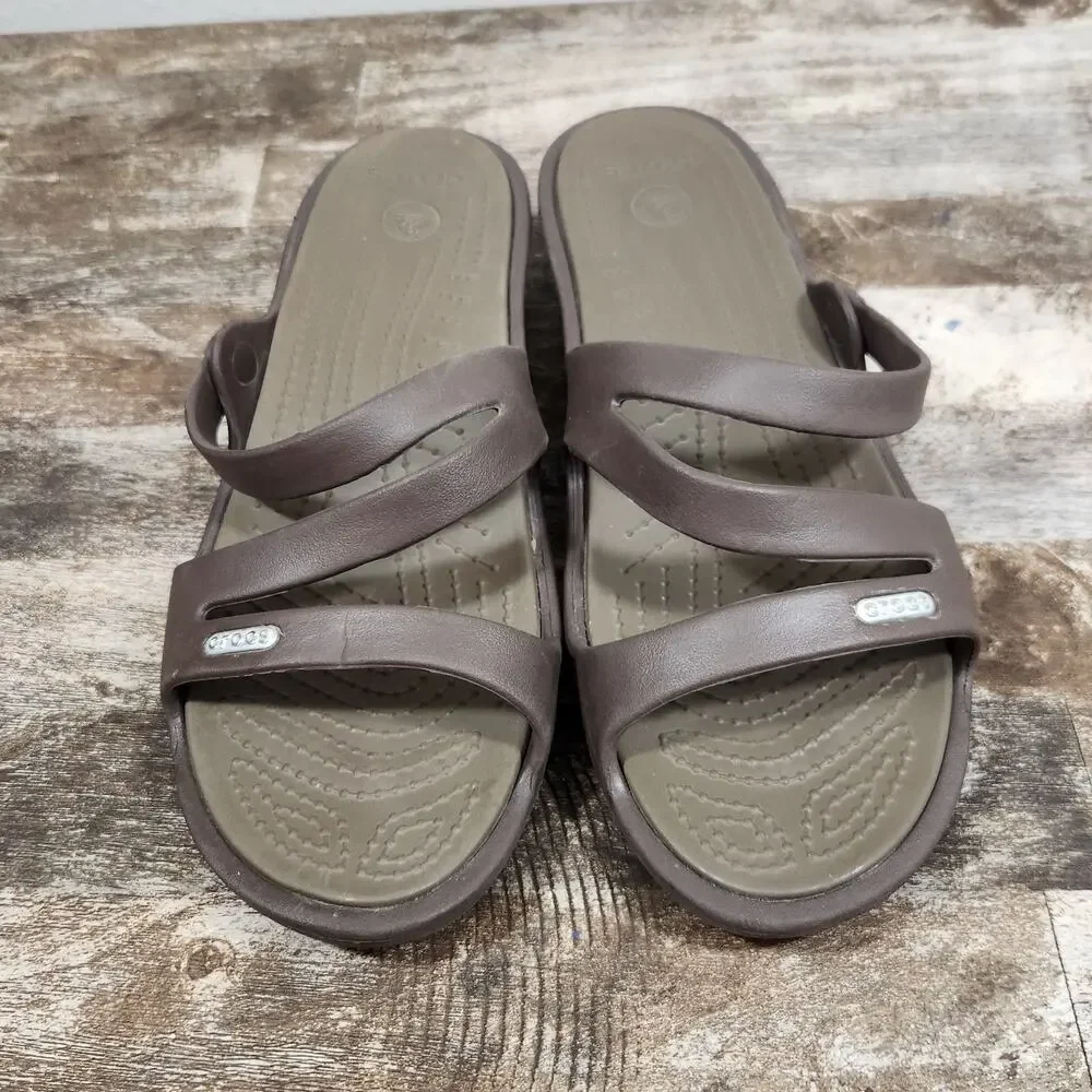 Crocs Women's Size 9 Brown Strappy Slide Sandals Comfort Casual Lightweight